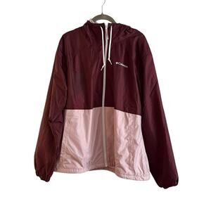 Columbia Women’s XL Full Zip Windbreaker Jacket Maroon Pink Fleece Lined Hooded